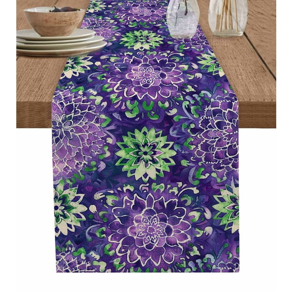 Table Runner Flowers Purple Green Table Decoration for Kitchen Dinning Floral Watercolor Table Decoration for Indoor Outdoor Party Wedding Decor 13x72 Inch