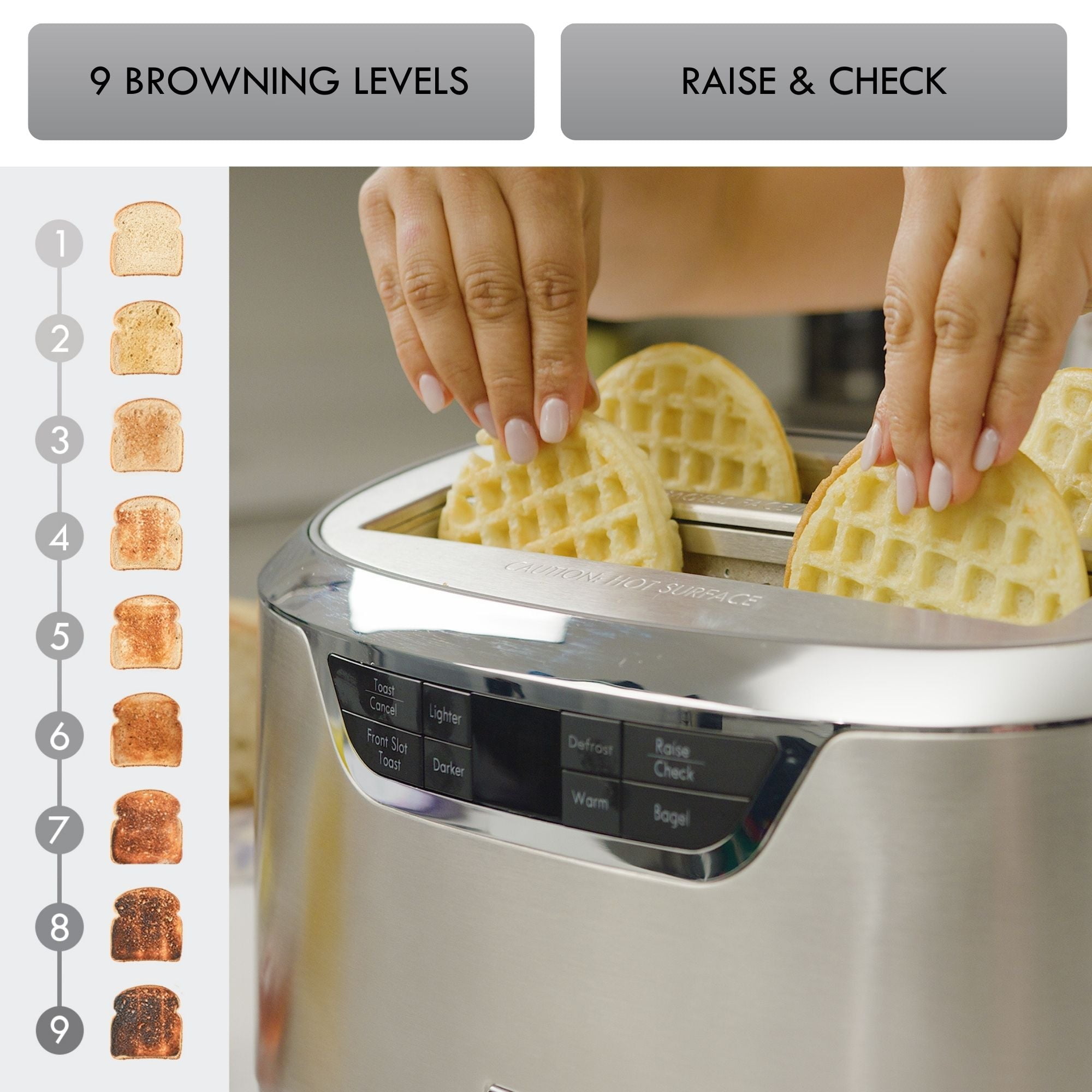 Kenmore Elite 4-Slice Long Slot Toaster Silver, One-Touch Auto-Lift, Stainless Steel, Adjustable Browning, Defrost, Digital Countdown Timer, Retractable Cord, Toast, Bagels, Waffles, English Muffins