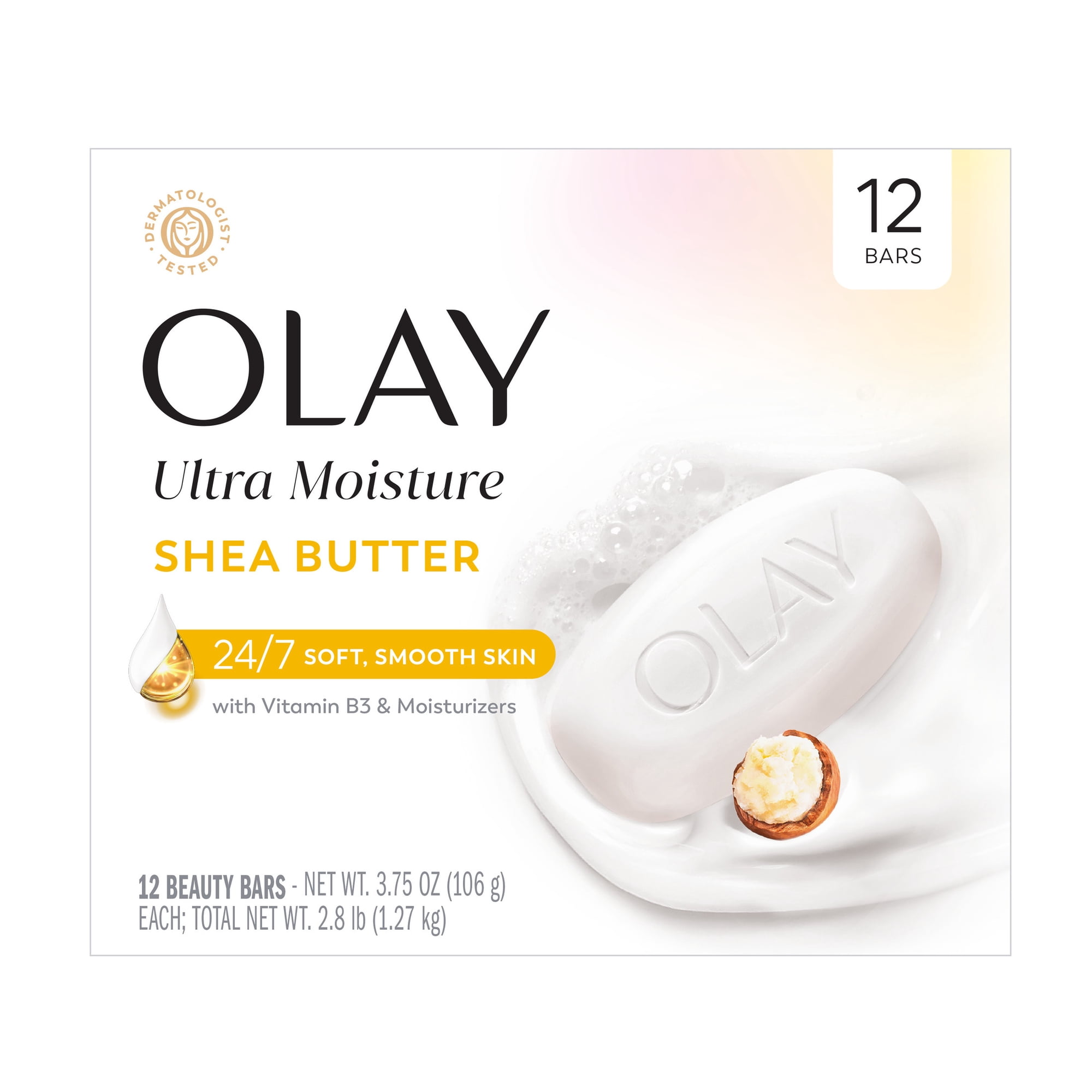 Olay Ultra Moisture Shea Butter Beauty Bar with Vitamin B3 and Moisturizers, 12ct/3.75oz