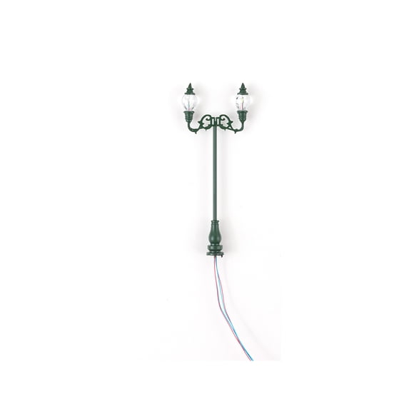 Bewildely 1:87 lámparas de modelo de doble cabeza estilo Vintage diseño de ferrocarril patio calle cristal DIY artesanía luz miniatura parque de Artesanía Verde/Blanco cálido Bewildely HA066734-04