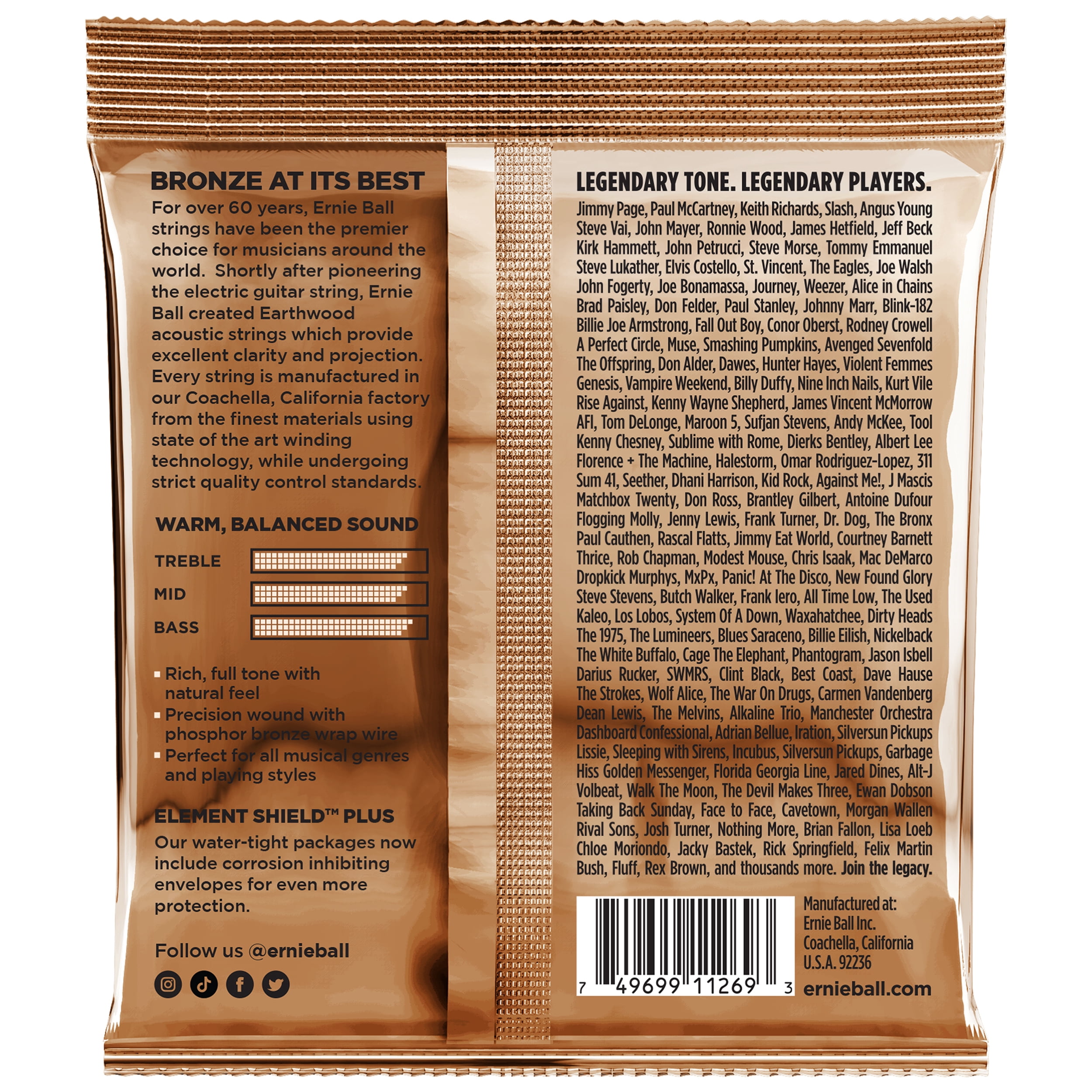 Ernie Ball Earthwood Rock and Blues, with Plain G, Phosphor Bronze Acoustic Guitar Strings 3 Pack - 10-52 Gauge