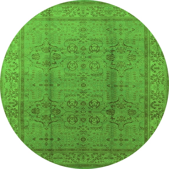 Ahgly Company Indoor Round Oriental Green Industrial Area Rugs, 7' Round