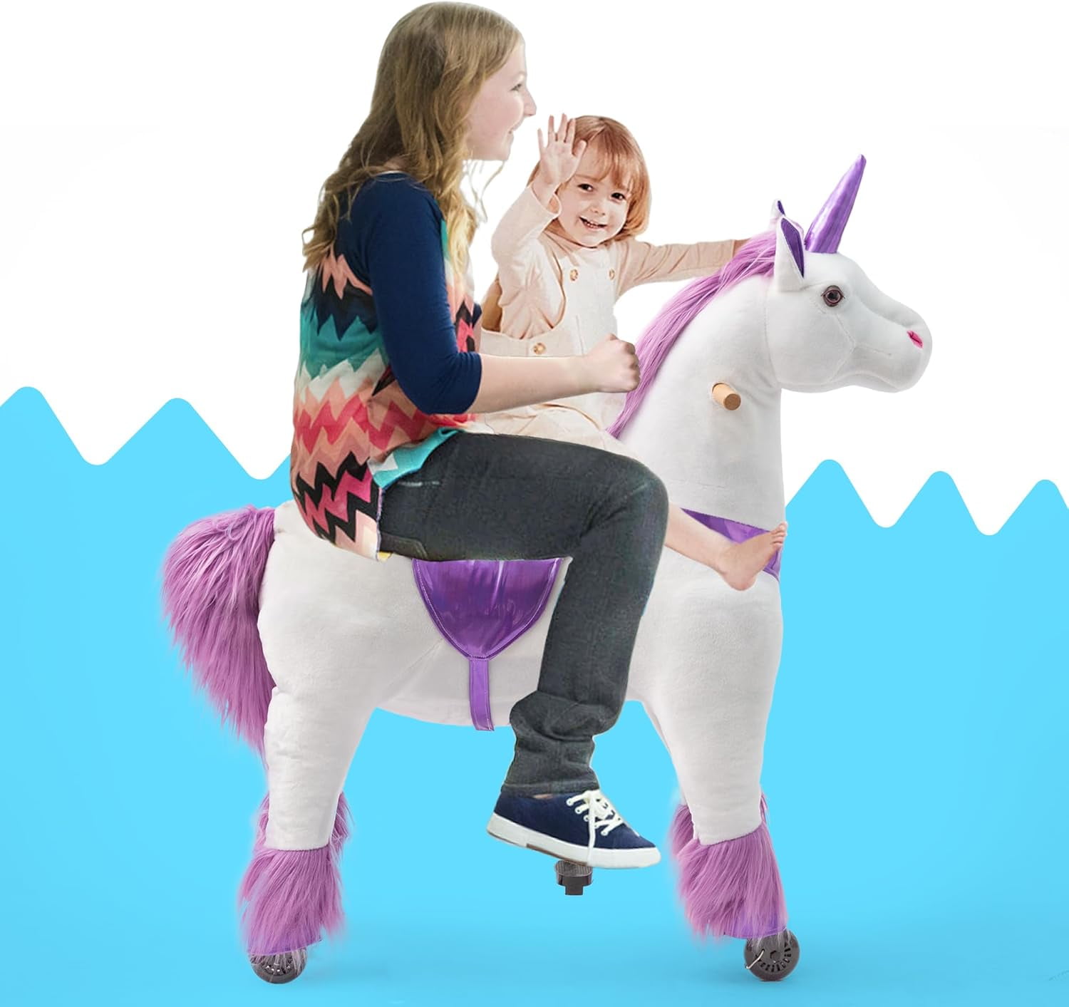 Ride on Unicorn, Cuoote Ride on Toys with Mechanical Walking Action, Plush Animal Rider for Girls 7 to Adult, No Battery Needed, Max Load 187 LBS