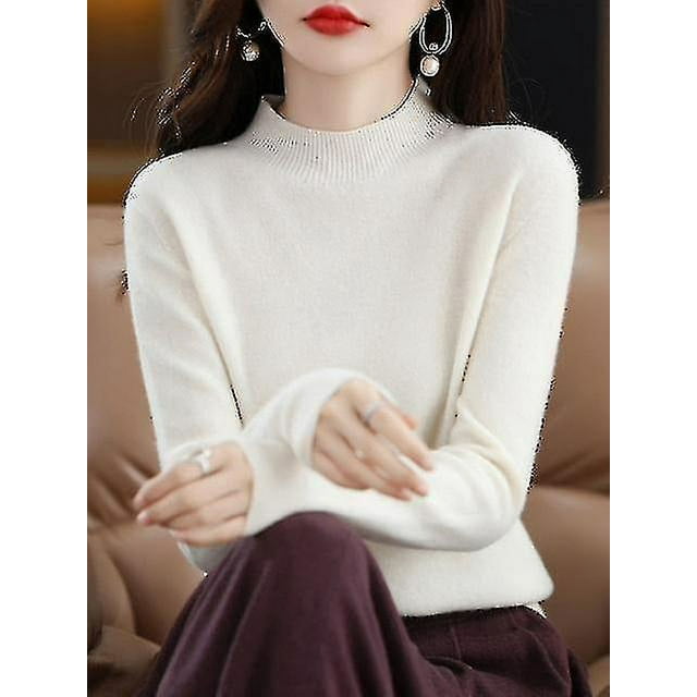 Chandail en Cachemire 100 % Laine pour Femmes Chandail Tricoté Col Manches Vêtements Chauds Hauts