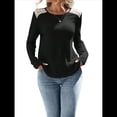 thumbnail image 2 of Camisa Informal de Cuello Redondo para Mujer, Blusa de Encaje con Retazos, Suéteres Tipo Jersey, Túnica de Larga de Color Liso. Negro XL, 2 of 7