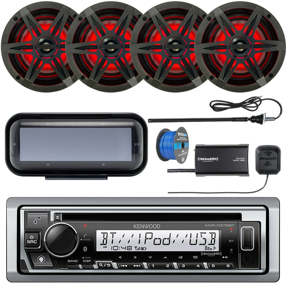 Kenwood Single DIN Marine CD Bluetooth Receiver Bundle with Cover, 4x