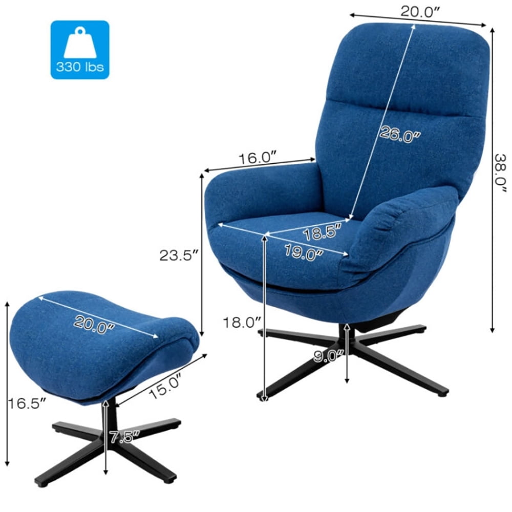 Finihen Leather Soft Upholstered Recliner with Ottoman Footrest, 360° Swivel Leather Lounge Chair with Ottoman and Thick Footstool, for Living Room, Bedroom, Blue Finihen Leather Soft Upholstered Recliner with Ottoman Footrest, 360° Swivel Leather Lounge Chair with Ottoman and Thick Footstool, for Living Room, Bedroom, Blue