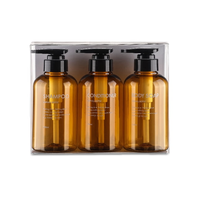 Yuarrent Paquete de 3 botellas de viaje PET 300ml Dispensador de gel de ducha recargable vacío Boca ancha Reutilizable Gel de baño Contenedor de cocina Juegos de accesorios de baño Marrón Yuarrent HA012723-01