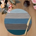 thumbnail image 3 of Teal Blue Ombre Round 15 Inch Placemats Set of 6, Retro Farmhouse Gradient Wood HeatResistant Non Slip Place Mats for Dining Table, Wipeable Braided Kitchen Table Mats for Housewarming, 3 of 9