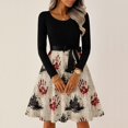 thumbnail image 4 of Halloween Dresses for Women Bat Candy Long Sleeve Cocktail 1950s Cute Dress Crew Neck Hepburn Funny Vintage Tea Length Dress with Belt 4XL, 4 of 6