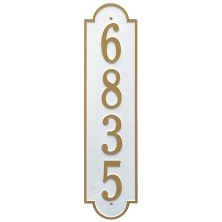 Personalized Whitehall Products Richmond Vertical Single Line Estate Plaque in White/Gold