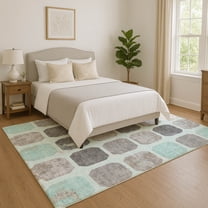 Addison Rugs Mayfield Premium Machine Washable Transitional Geometric Teal Rectangle Rug, 10' x 14'