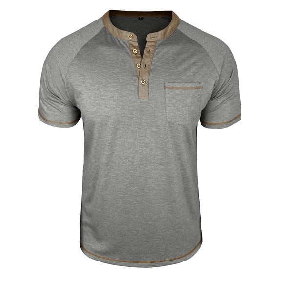 Zekutng Mens T-Shirts Summer Button Casual Solid Patchwork Short Sleeve,Sizes S-3XL