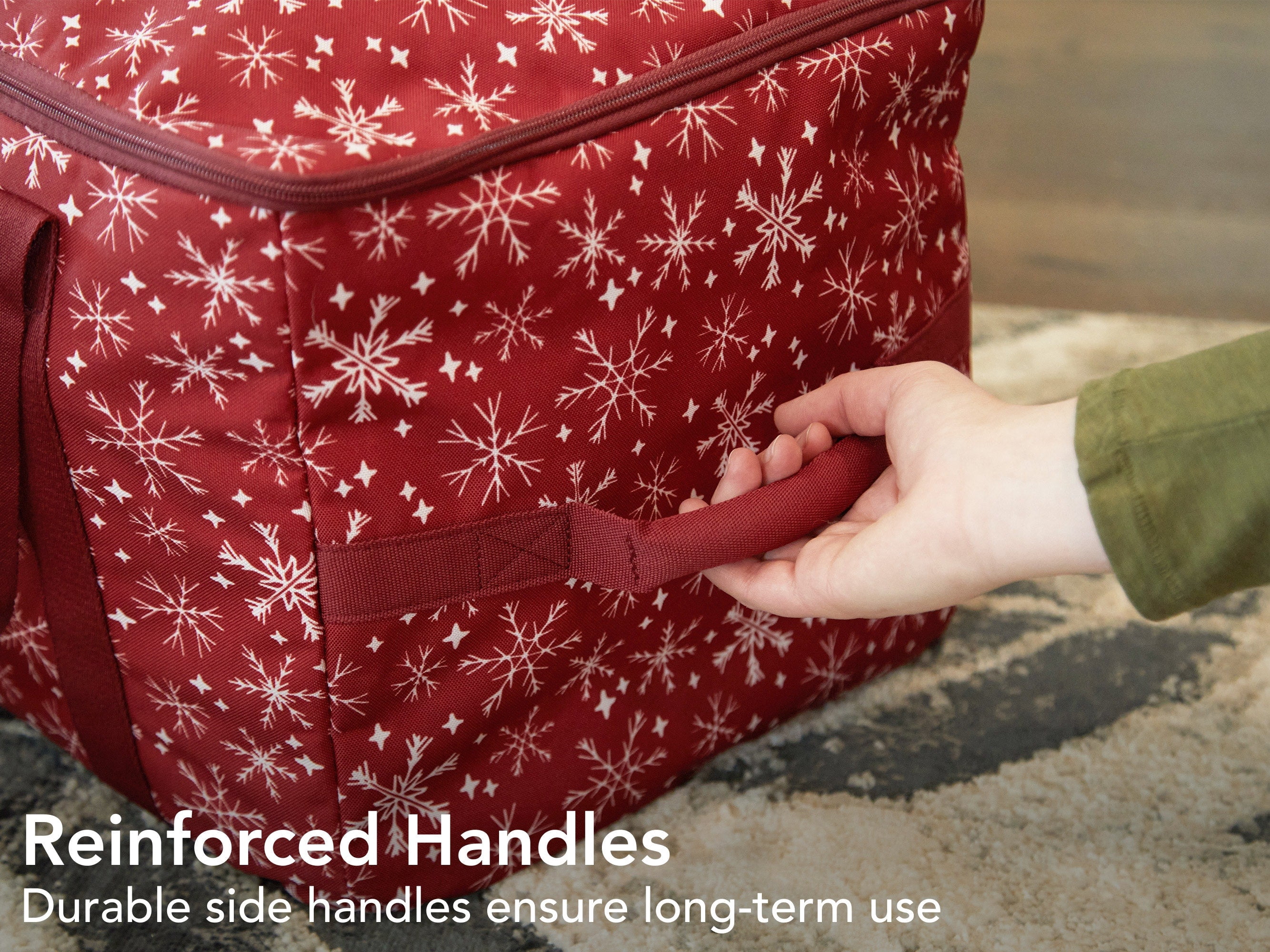 Covermates Keepsakes Treasurekeeper Storage Bag - Carrying Handles, ID Window - Holiday Storage, Red Snowflake