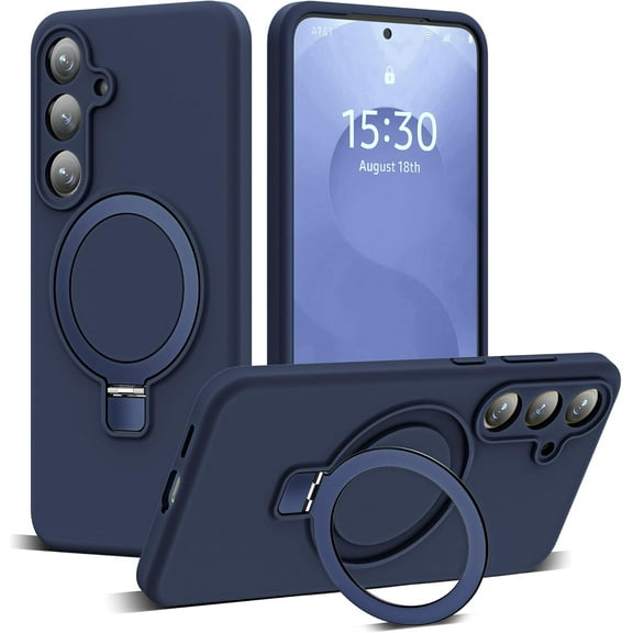Designed for Samsung Galaxy S25 Plus 6.7'' with Magnetic Ring Stand[Compatible with Mag-Safe][Military-Grade Protection] Slim Liquid Silicone S25 Plus Phone Case for Men Wowen,Deep Blue