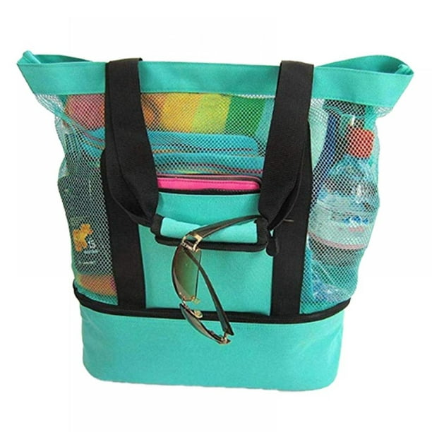 Mesh Beach Bag and Totes with Detachable Beach Cooler, Toy Tote Bag, Grocery & Picnic Tote with