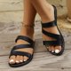 thumbnail image 2 of Zapatos Negros de las Mujeres Versátiles de Moda Casual Color Sólido Pie Redondo Más Tamaño Primavera/Verano Estilo Moderno Cómodo Pie Abierto Sandalias Planas, 2 of 9