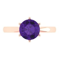 2 ctw Solitaire Anniversary Ring for Women | Round Cut Natural Amethyst | Hyperallergenic Solid 18K Rose Gold