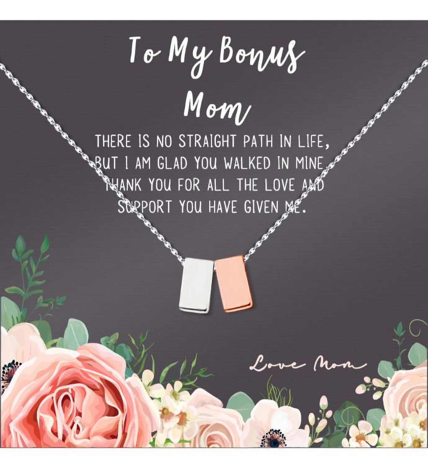 Mother's Day Gift for Mom, Mother's Day Gift for Step Mom, Bonus Mom Mother's Day Gift, Necklace and Card for Mother's Day, Necklace and Card for Step Mom [Silver-Rose Gold, No-Personalized Card]