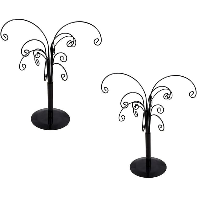 HUGFEG 10.6 inch Ornament Tree Display Stand Rotating Decor, Decorative Black Metal Tabletop Display Stand Features Multiple Hooks, Display Rack for Ornaments Glass Globes Balls and Small U2536-11761