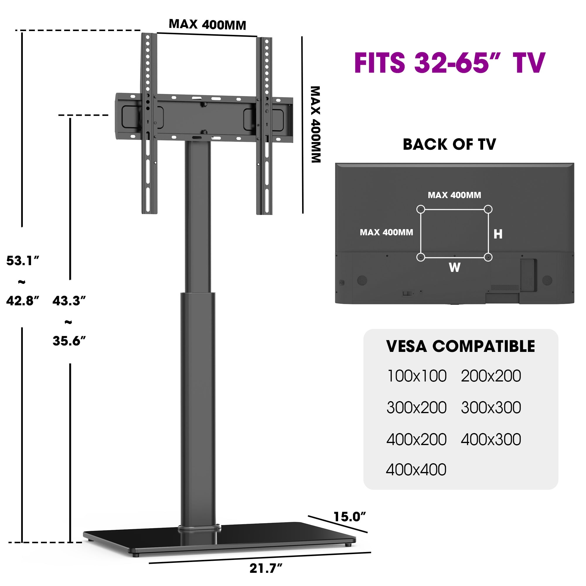 Modern Swivel Floor TV Stand up to 65 inch Tv,Black