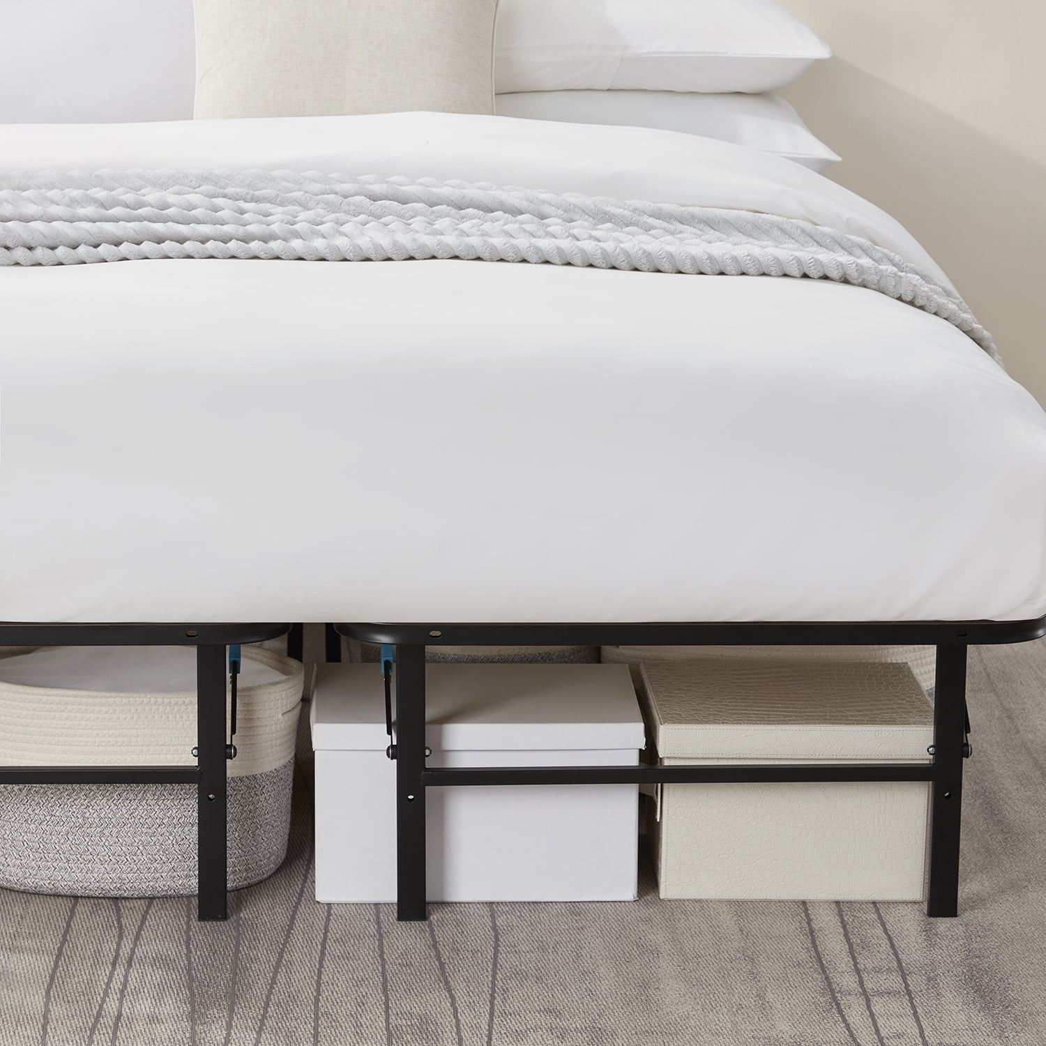 Lammaloe Foldable Cal King Bed Frame with 14" Storage, Metal Platform Foldable Bed Base, No Box Spring Required, Tool Free Assembly