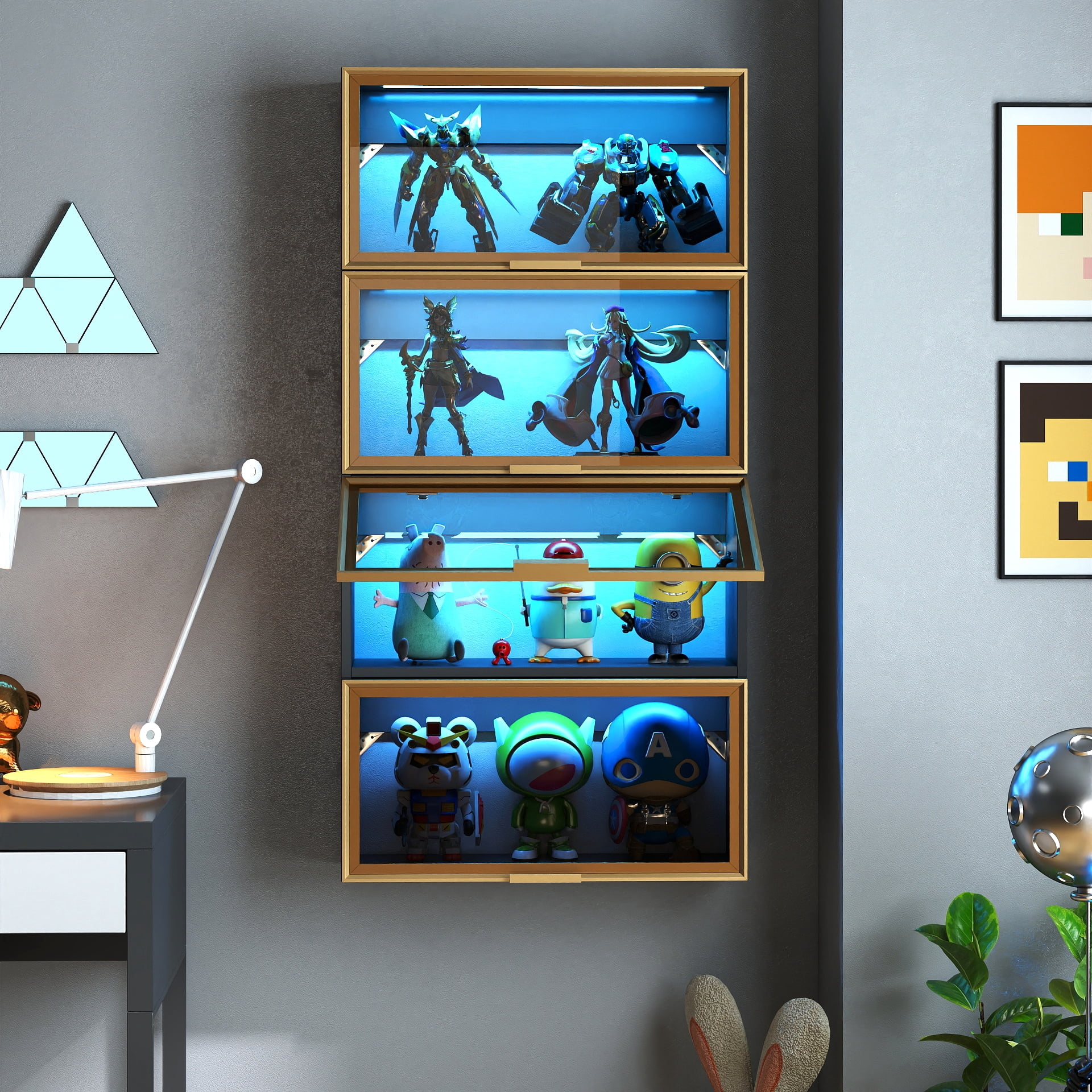 Mintazer Wall-Mounted Kitchen Storage Cabinet with LED Light, Flip-Up Glass Door Wall Cabinet with Gold Trim, Black
