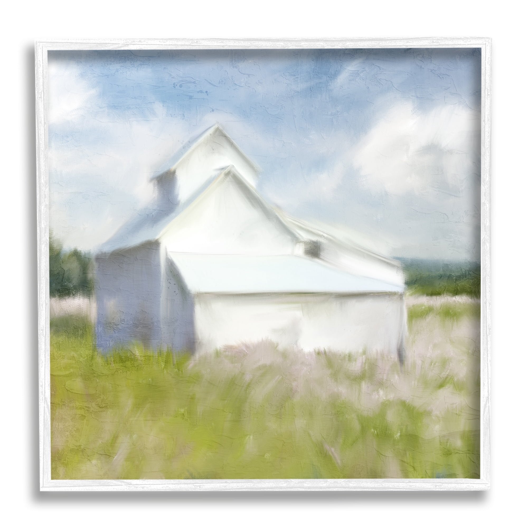 Stupell Industries Beautiful White Farmhouse Cottage Countryside Grassland Paintings White Framed Art Print Wall Art, 24x24, by Kim Allen