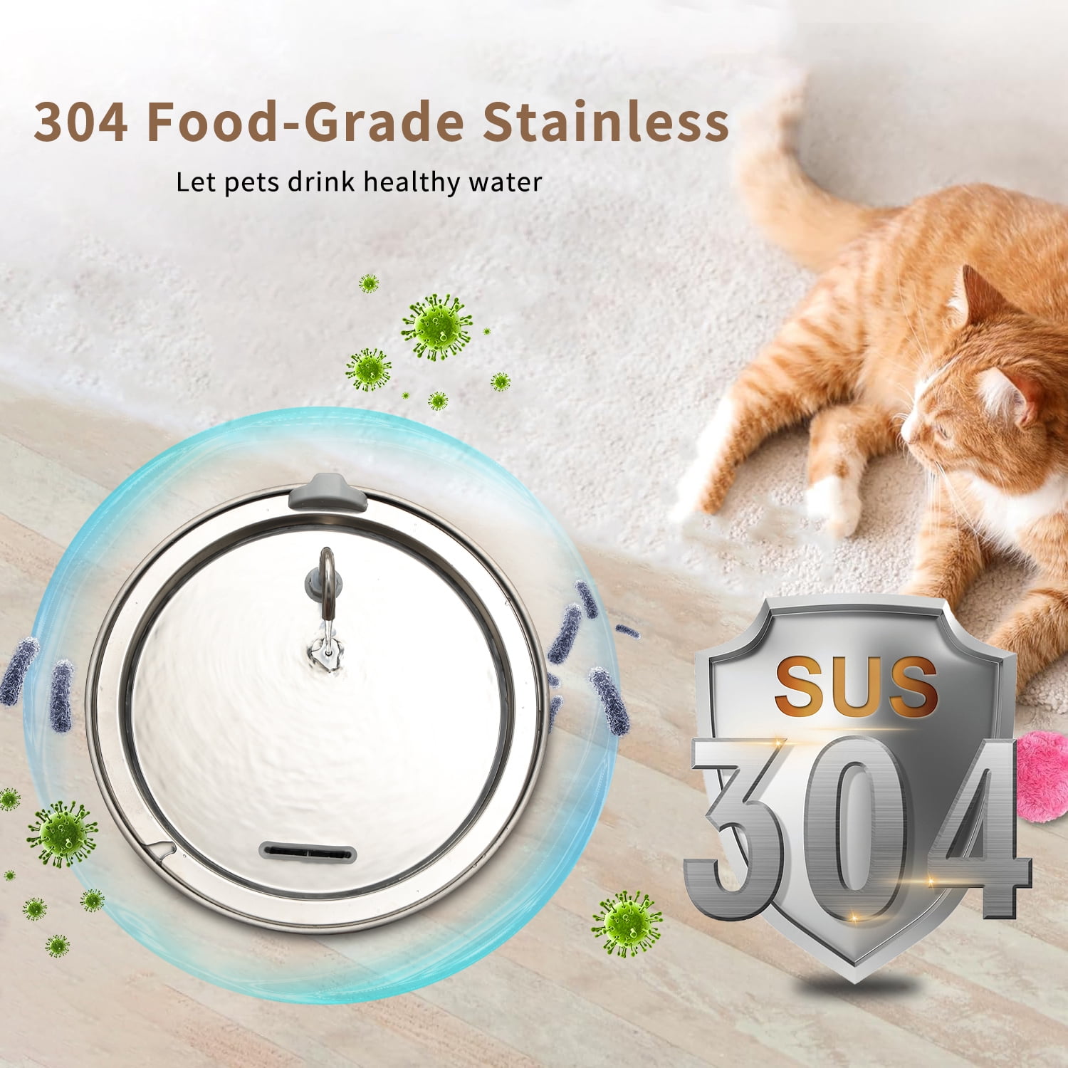 Petavista Stainless Steel Dog Water Fountain,8L/135oz Cat Water Bowl Dispenser for Large Dogs Cats