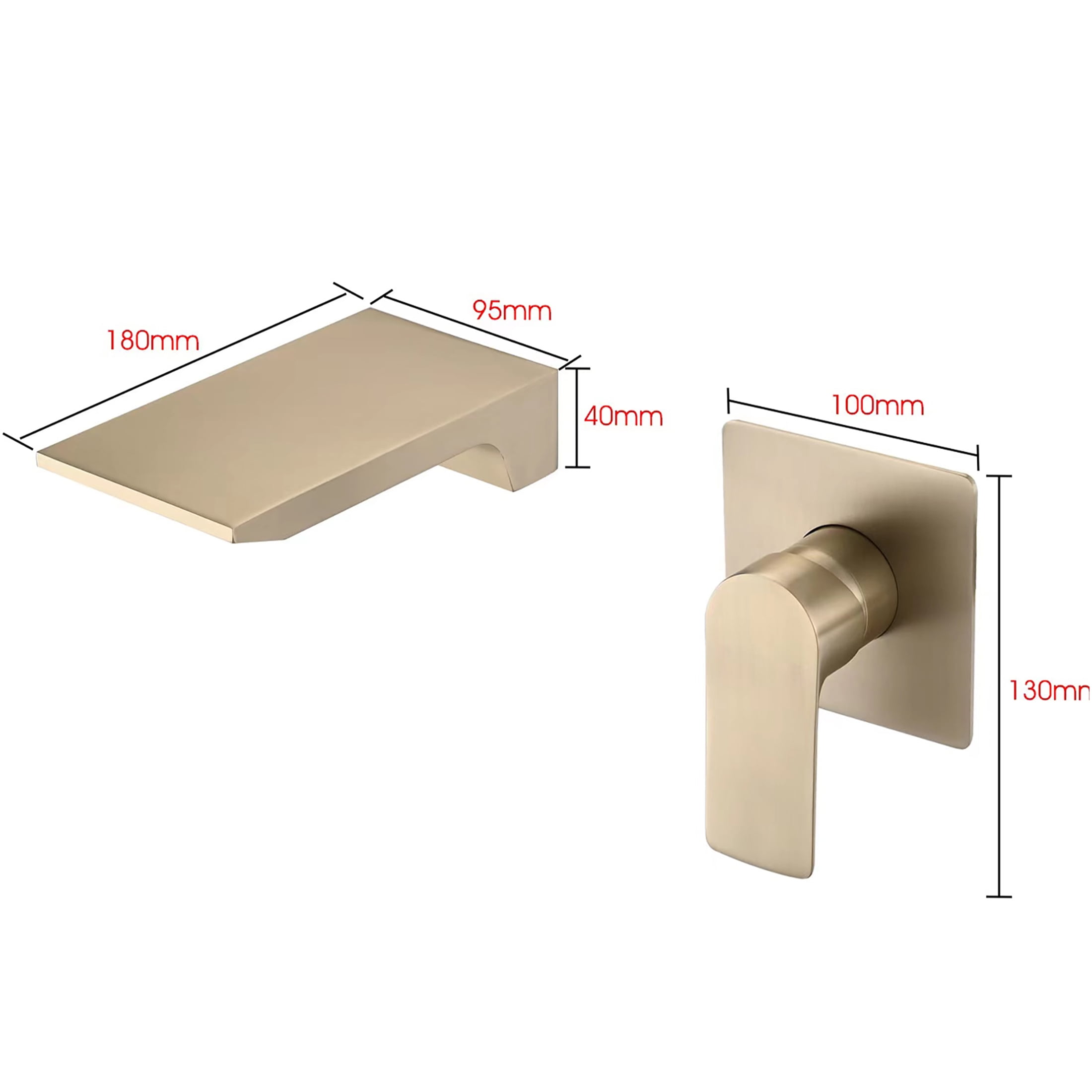 JERFIT Modern Wall Mounted Single Handle Waterfall Bathtub Faucet, Brushed Gold Stainless Steel, Anti-Fingerprint, 2-Hole Mount