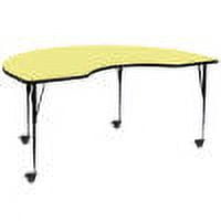 Flash Furniture Wren Mobile 48''W x 96''L Kidney Yellow Thermal Laminate Activity Table - Standard Height Adjustable Legs