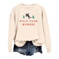 thumbnail image 5 of Wang6 Womens Plus Size Graphic Sweatshirts"Hold Your Horses"Letter Printed Long Sleeve Pullovers Causal Fall Crew Neck Tops Loose Fit Tshirts Beige M, 5 of 5