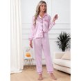 thumbnail image 3 of DARING DIVA Women's Satin Pajama Set Silky Long Sleeve Button Down Sleepwear L Light Pink, 3 of 7