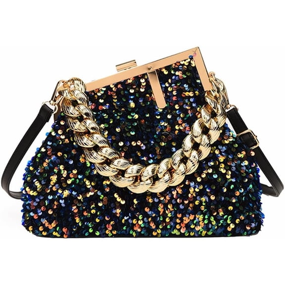 Women Sequin Evening Clutch Purse with Thick Chain Sparkly Glitter Clutch Handbag for Party Prom Wedding
