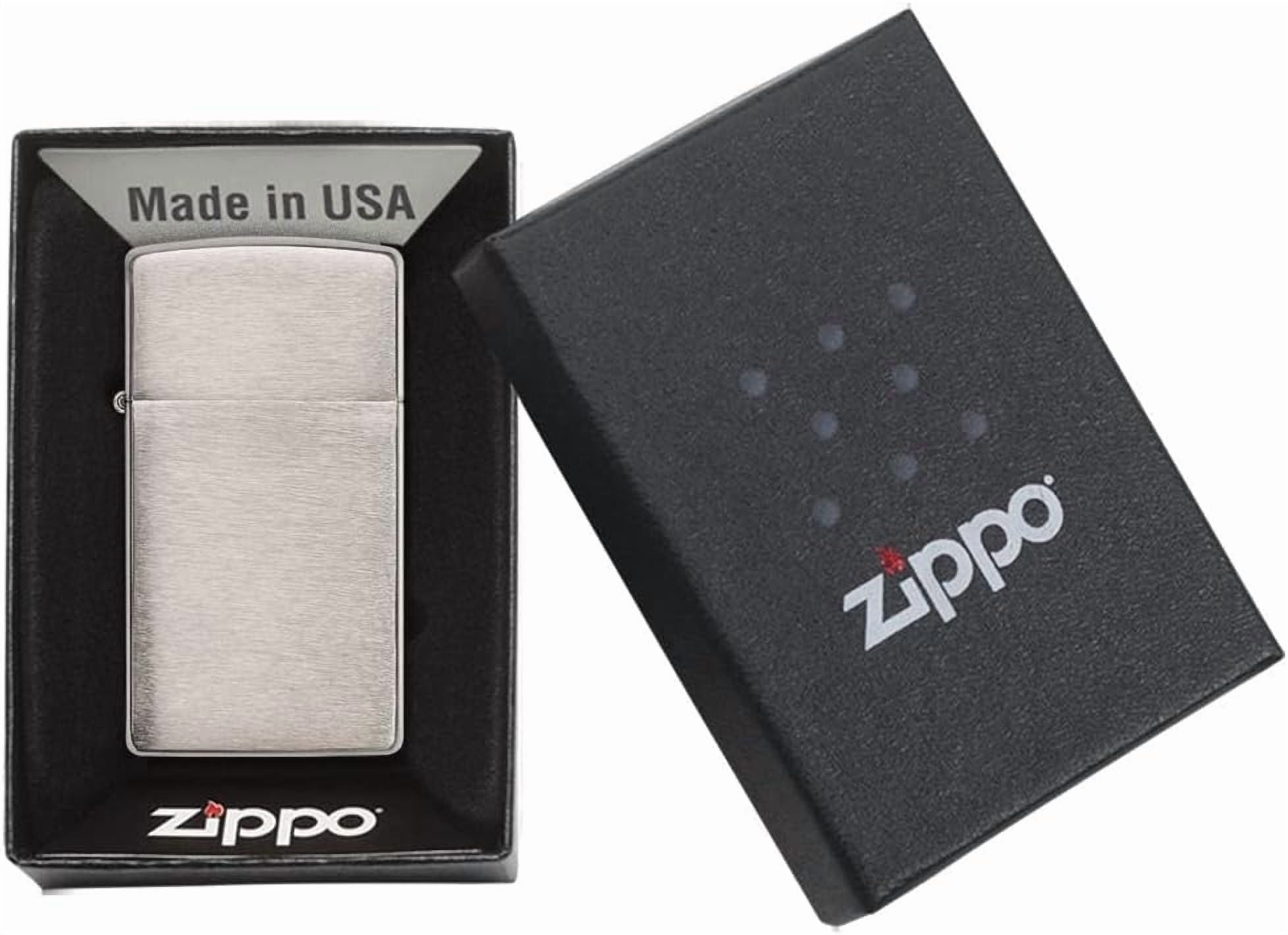 Zippo Lighter - Personalized Customize Message Engrave on Slim Size Windproof Lighter (Brushed Chrome #1600)