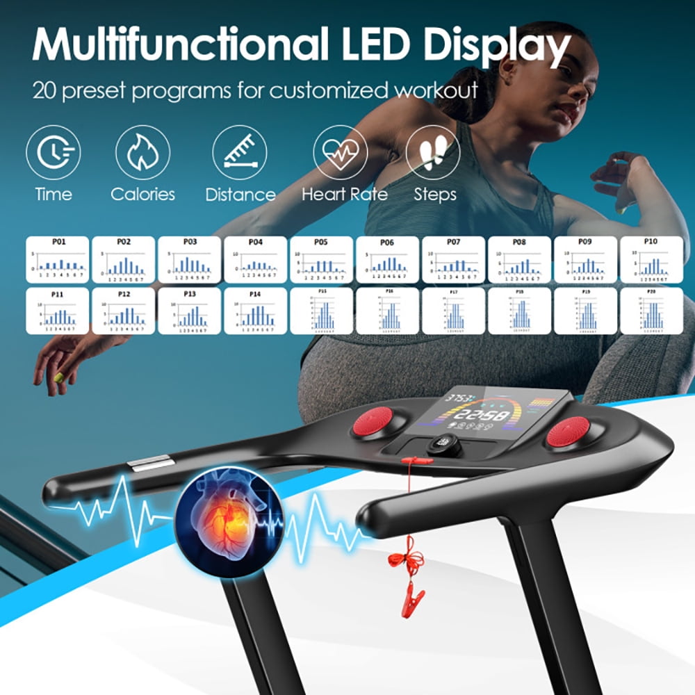 Canddidliike 4.75HP Folding Treadmill with Preset Programs Touch Screen Control-Black, Manual Treadmill, Compact Cardio Fitness