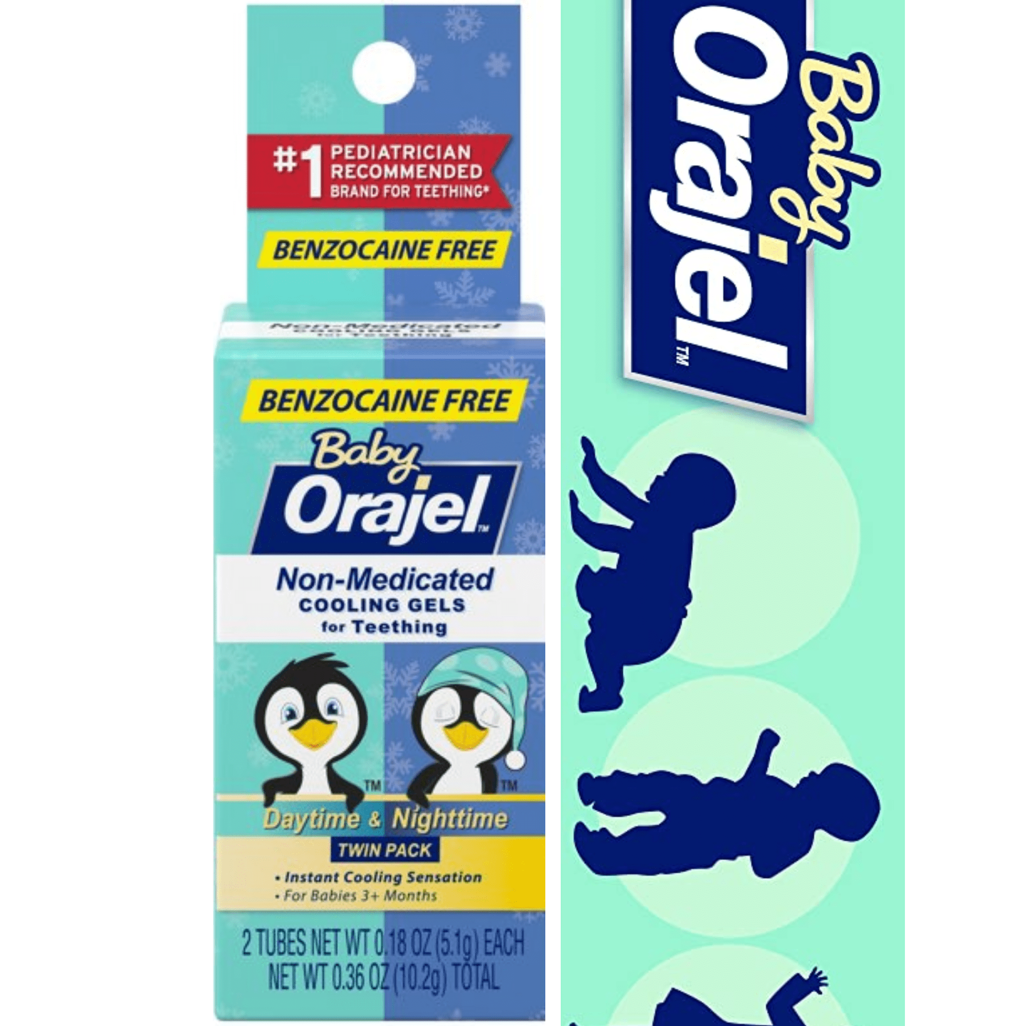 Orajel Non-Med Baby Teething Day & Night Cooling Gels Twin Pack Benzocaine Free 0.18 Oz.