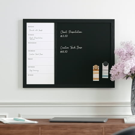 Martha Stewart - Everette Dry Erase Magnetic Weekly Calendar/Chalk Board- 24x18 - Black Woodgrain