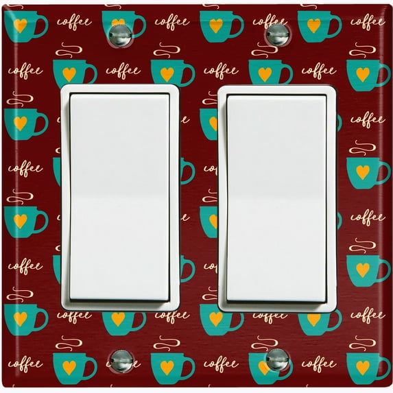 Metal Light Switch Wall Plate Outlet Cover (Coffee Espresso Mocha Cup Orange Heart Brown - Double Rocker)