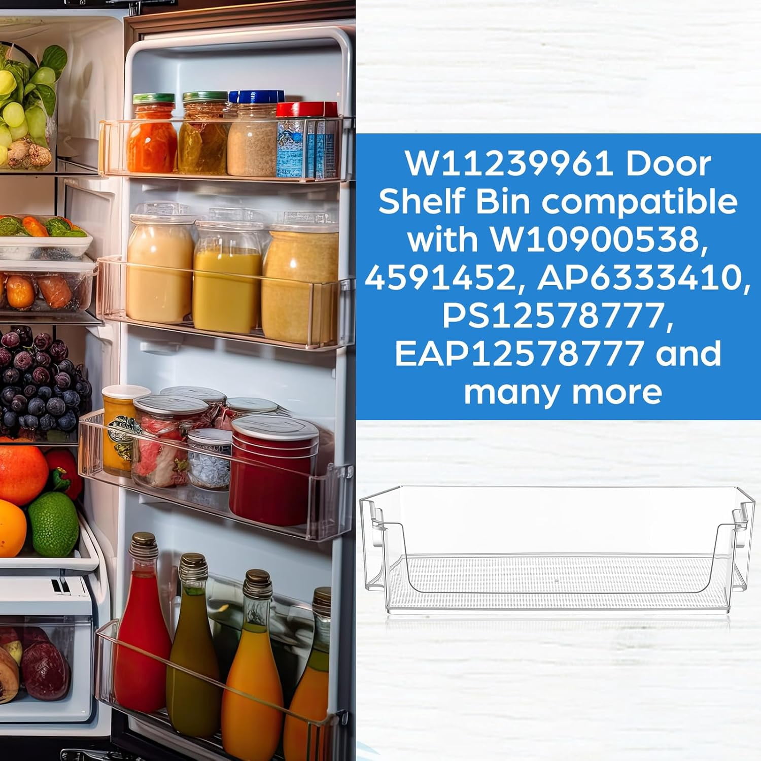 2 Pack W10900538 W11239961 Refrigerator Door Shelf Bin Replacement for Ap6333410 4591452 Ps12578777 Compatible with Wrs325sdh Wrs311sdh Fridge Door Shelves