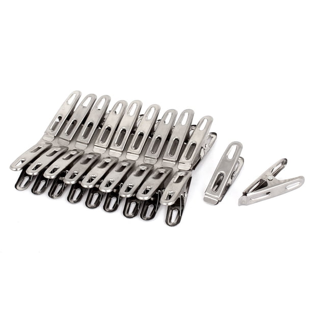 Unique Bargains 20pcs Stainless Steel Spring Loaded Hanging Clothes Clips Pegs Pins