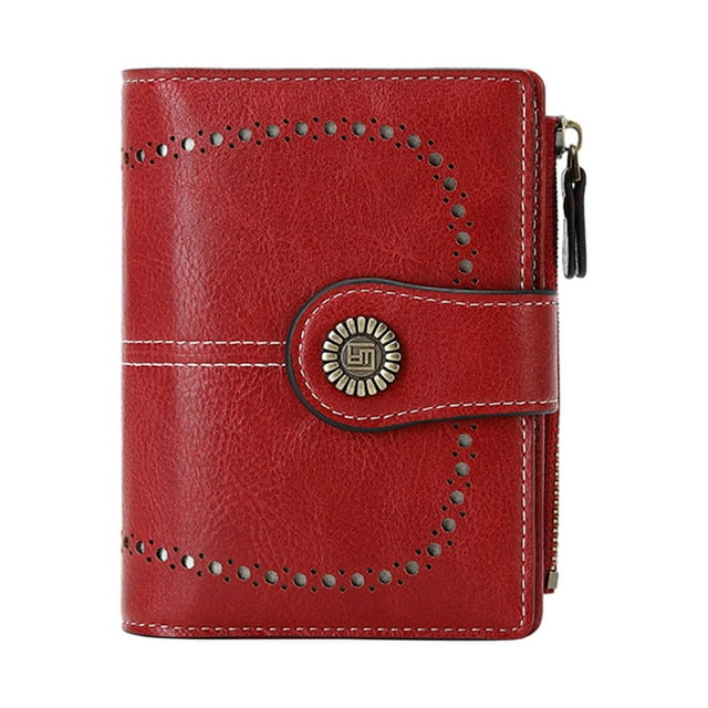 Esquirla Petit Portefeuille Multifonction Pliable Portefeuille Court pour Magasinage de Rue Femmes Rouge Foncé