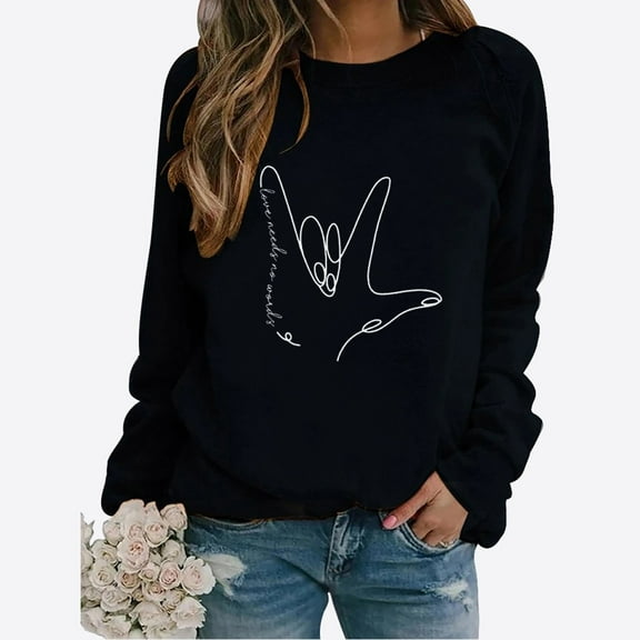 Baqcunre Valentine'S Day Shirts For Women 2024 Sweatshirt Cute Heart Shaped Printed Pullover Crewneck Shirt(Black S-4XL),Long Sleeve Shirts For Women Graphic Tees Womens Fashion Womens Tops