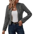 thumbnail image 2 of Women's Faux Suede Cropped Jackets Fall Casual Business Long Sleeve Open Front Blazer Jacket Coats Dark Gray M, 2 of 5