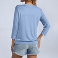 thumbnail image 6 of Womens 3/4 Sleeve Shirts Banded Bottom V Neck Summer Tops Loose Fit Casual Dressy Basic Tees Sky Blue 2XL, 6 of 6