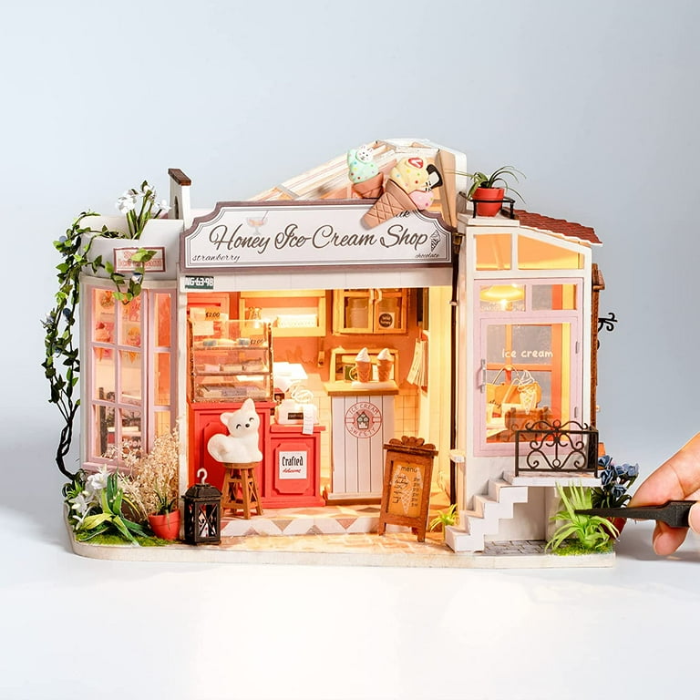 Rolife DIY Miniature Dollhouse Kit 1/24 Scale Tiny House Making Kit Home Decor Gifts for Adults & Teens (Honey Ice-cream Shop), Multicolor