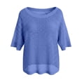 thumbnail image 4 of Rhuody Womens Tops Round Neck T Shirt Short Sleeve Solid Color Off Shoulder Hollow Out Loose Fit Tee Durable Wear S Blue, 4 of 4