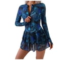 thumbnail image 1 of Yammkia Women's Racerback Athletic One Piece Swimsuit Modest Knee Lenth Full Coverage Bathing Suit Racing Swimsuit Women(Blue,XXL), 1 of 6