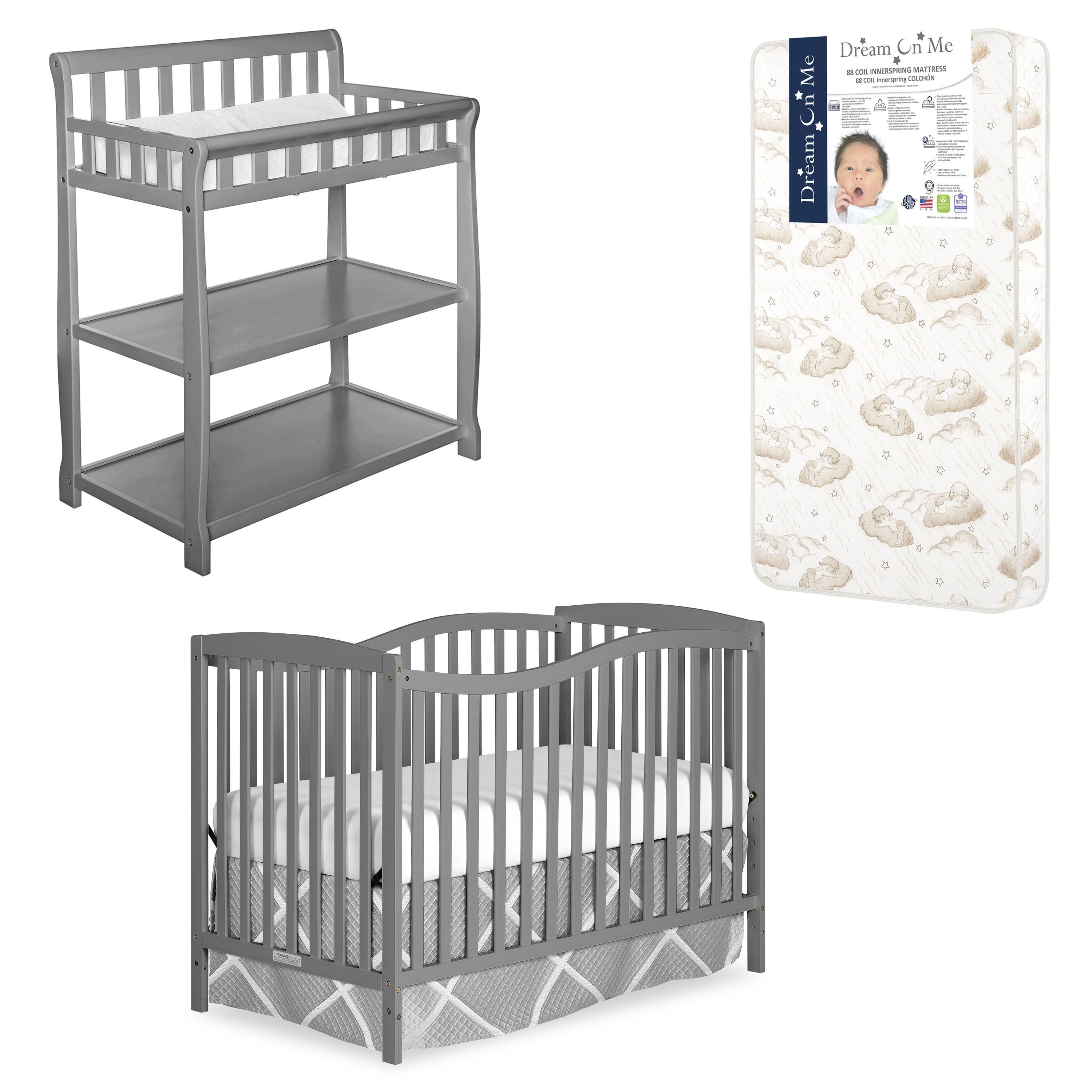 Nursery Bundle of Dream On Me Chelsea 5-in-1 Convertible Crib, Changing Table, Mattress