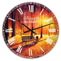 Designart 'Benches Covered in Winter Snow' French Country wall clock